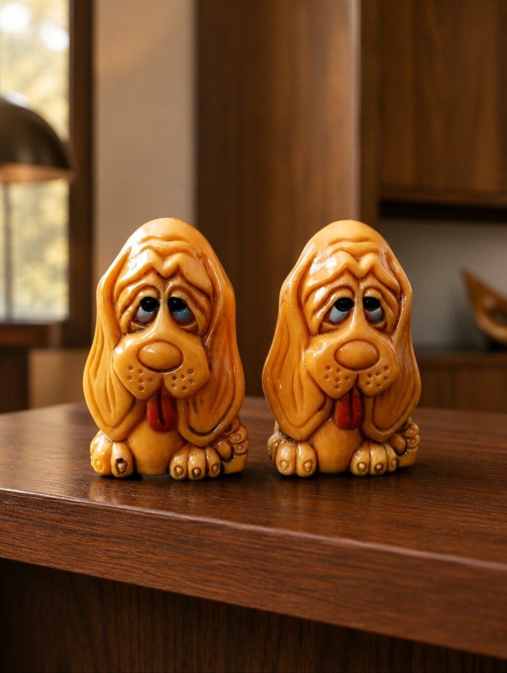 Vintage Sad Eye Bloodhound Dog Salt & Pepper Shakers w/ Original Stoppers